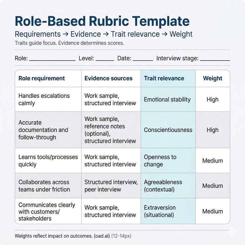 Role-based rubric for assessing personality fit and job fit