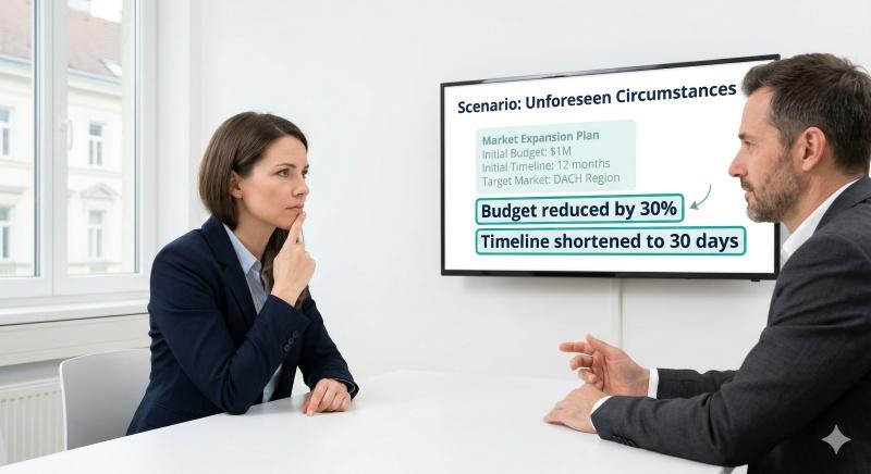 Interview question testing risk assessment and strategic shift under unforeseen circumstances