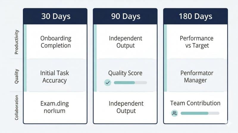 Skills assessment outcomes tracked at 30 90 and 180 days