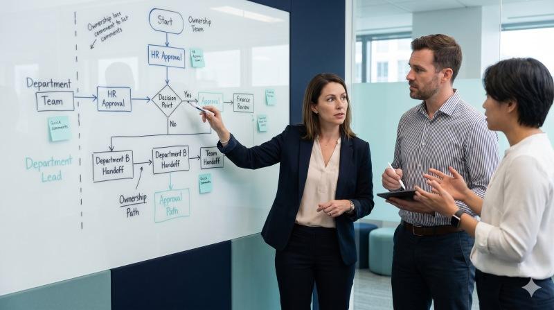 Organizational design principles applied to workflows and decision rights