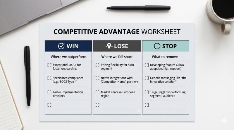Competitive advantage worksheet for B2B SaaS scale up strategy