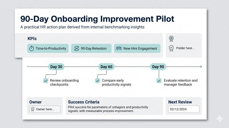 90-day pilot action plan based on internal benchmarking insights