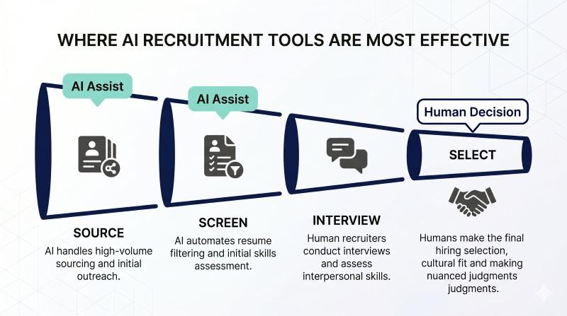 AI recruitment tools mapped to the hiring process