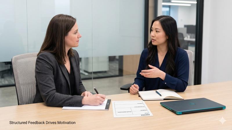 Manager using employee feedback to boost employee motivation