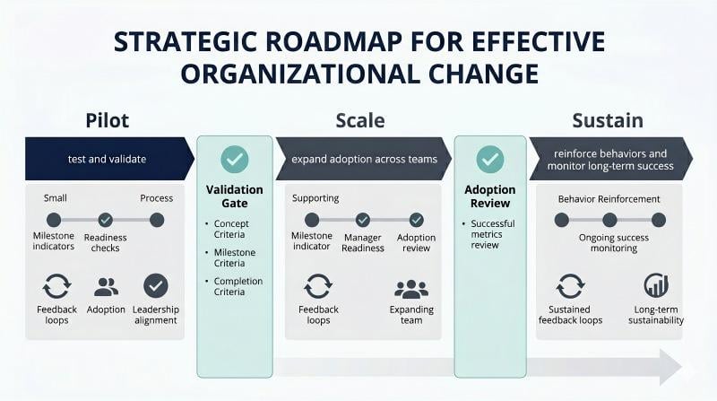 Structured change management strategy with phased rollout