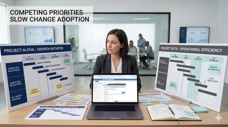 Manager overwhelmed by competing change initiatives and project objectives