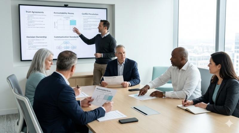 Executive team improving team conflict and accountability using team assessments