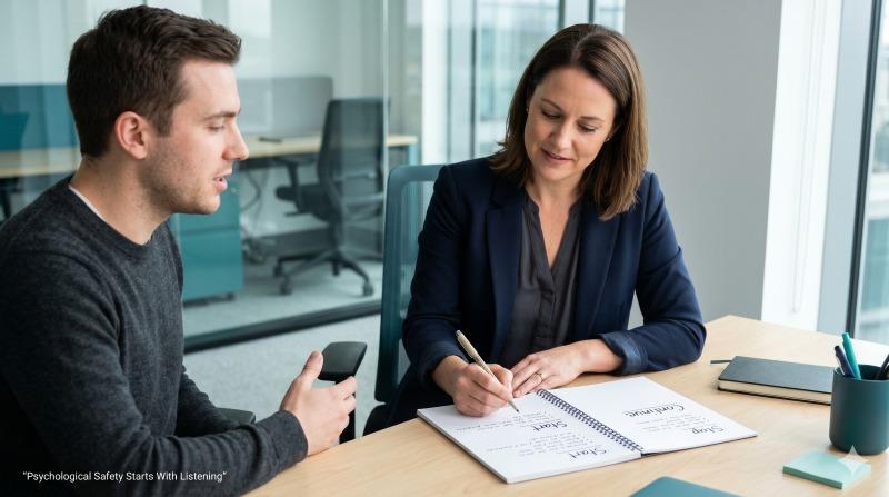 Managers improving psychological safety to motivate employees