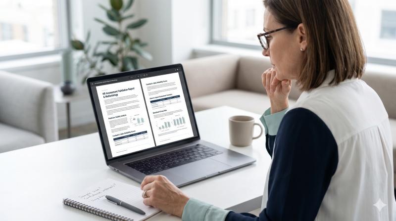 HR leader evaluating team assessment validity documentation