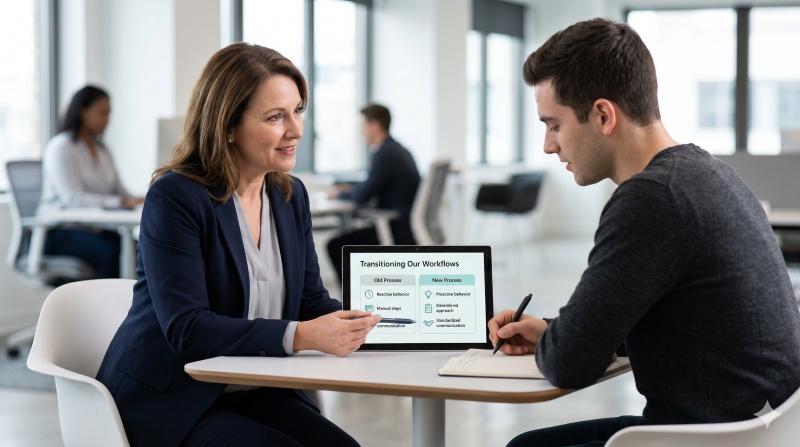 Manager reinforcing new behaviors during change implementation